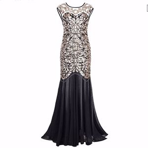 Women's 1920s Beaded Sequin Long Gatsby Dress